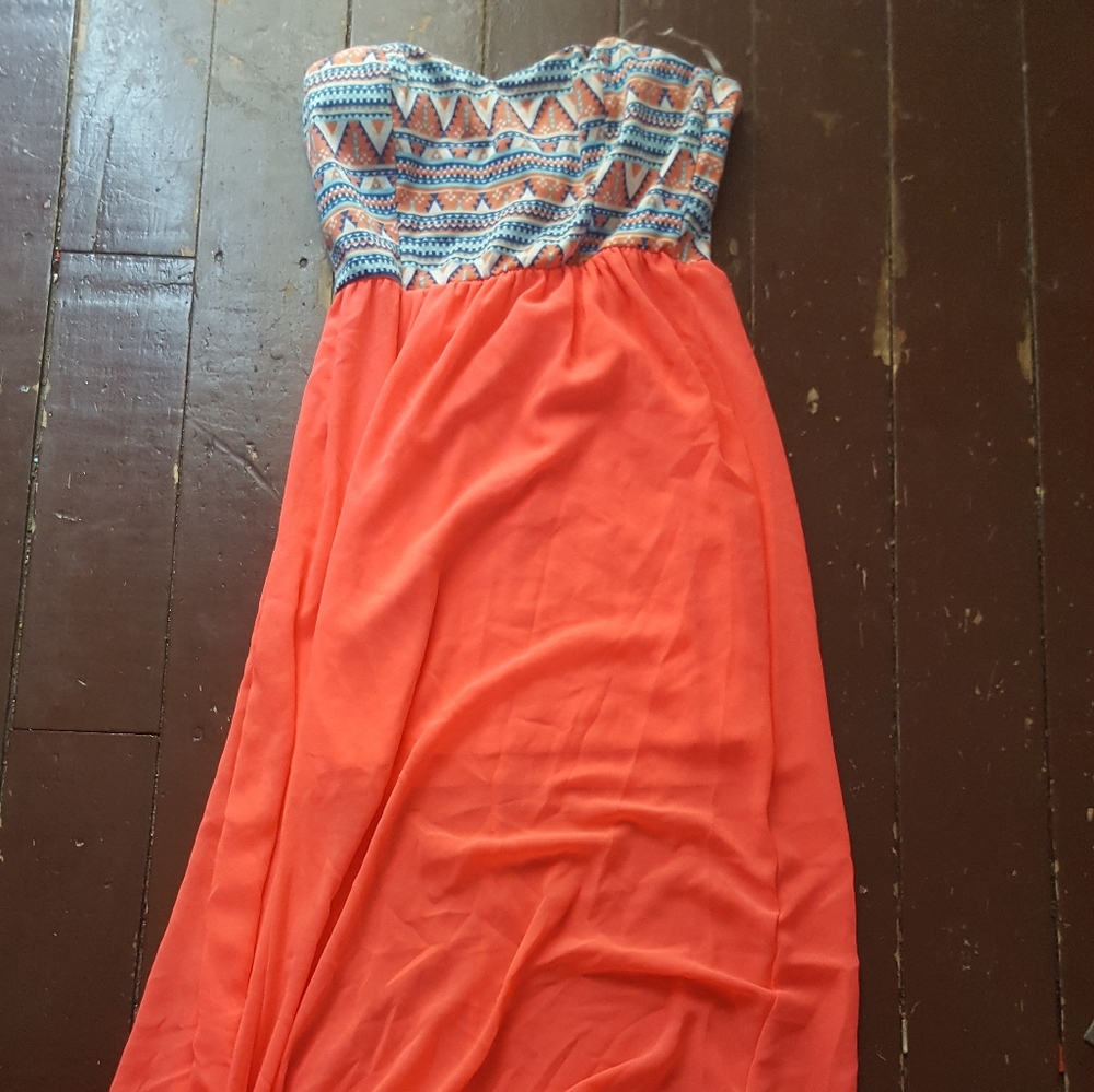 Coral Aztec maxi dress boutique dress